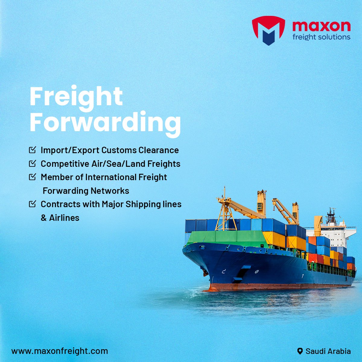 maxonfreight's tweet photo. Experience the convenience of seamless freight forwarding services with our dedicated team. 

#maxonfreightsolutions #maxon #freightsolutions #saudiarabia #Packers #transportation #freightsolutionsinKSA #KSA #saudi #freightinsaudi #freighttransfer #StressFreeMove https://t.co/I6PLIgY42W