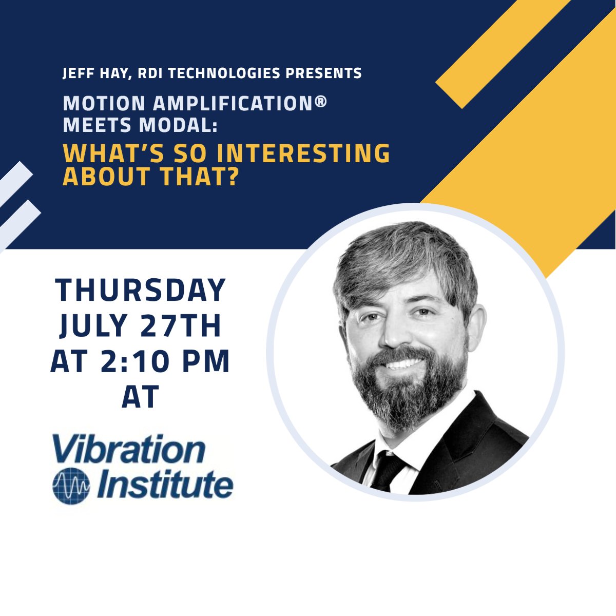 rditechnologies's tweet photo. It's #VITAC2023 week! If you're at the @VI_Institute conference, put Jeff Hay's presentation on how modal testing and #MotionAmplification work together on your 'must attend' list.

#modaltesting #vibrationanalysis #reliabilityengineering https://t.co/VNqZcskyoP