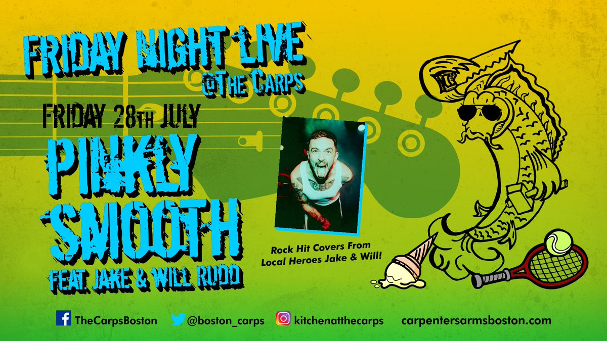 FRIDAY NIGHT - PINKLY SMOOTH - going to be amazing. ft Jake &amp; Will Rudd.  You won't want to miss this - a night of great rock covers. pls retweet #startatthecarps #LincsConnect <a href="/batemansbrewery/">Batemans Brewery</a>
<a href="/BostonRowingUK/">Boston Rowing Club</a> <a href="/endeavourfm/">107 Endeavour FM</a> <a href="/moskitouk/">MOSKITO</a>
<a href="/bostontownfc/">Boston Town F(C) 🏆🏆</a> <a href="/lincsbloggers/">LincolnshireBloggers</a> <a href="/bostoncollege/">Boston College</a>