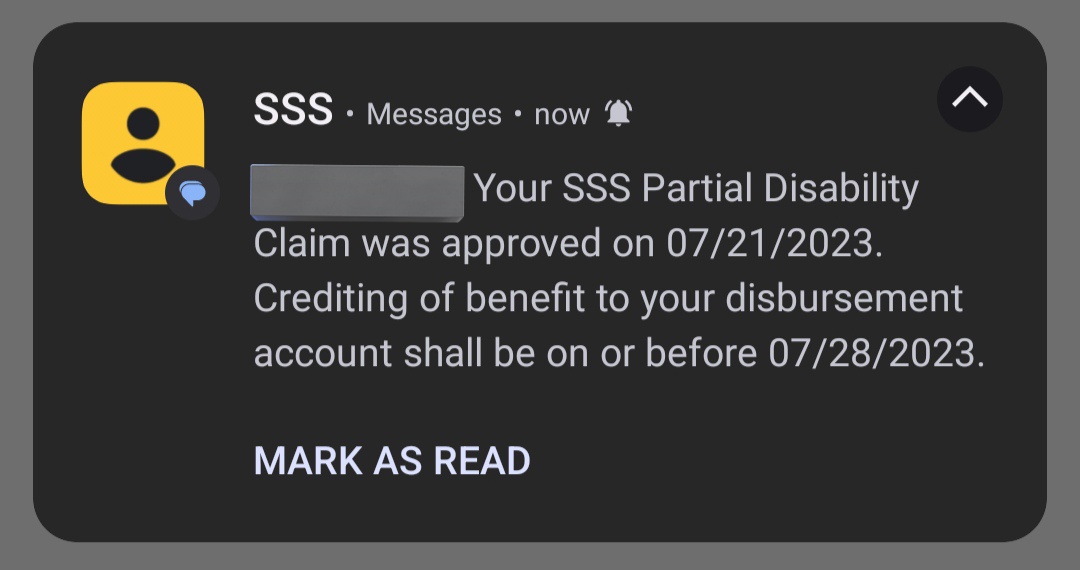 SouthPoz's tweet photo. #SSSPartialDisabilityClaim thanks to Pasig-Mabini branch 🙂  @ynztinc salamat sa pagtulong 😙
#PLHIV #PLHIVdiaries

application date: June 30
medical section approval: July 6
extracted for processing: July 20
approval: July 21
crediting: July 28 https://t.co/za7MzLj0HF