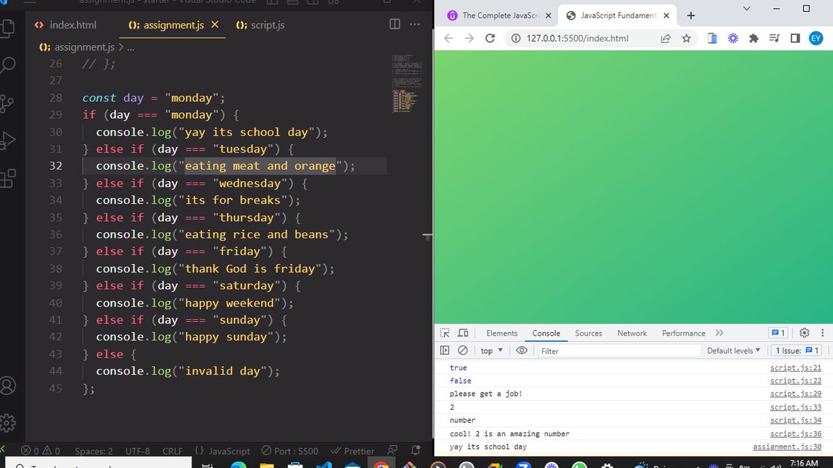 loveamos83's tweet photo. Hello, so i had some issues, ran out of data  but i am back now, and today i learnt the LOGICAL OPERATORS,IF ELSE AND SWITCH STATEMENT, and i used one value to compare multiple options using the if else elseif and switch.
Day3✅
@codingcas 
@ajulu_ 
@levdev_ojukwu 
@mark_ojukwu https://t.co/FbZuyURk28