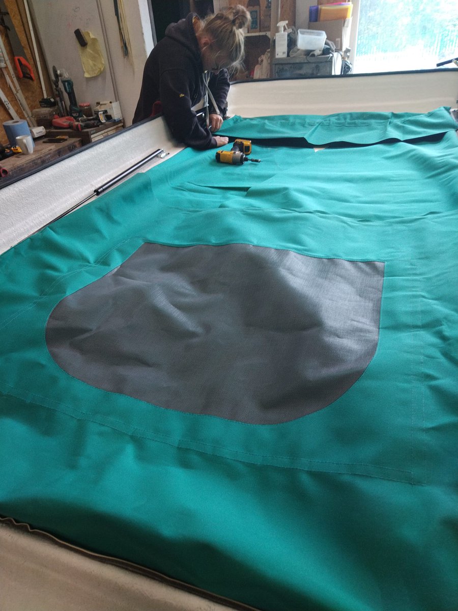 Getting a beautiful 'aqua' canopy ready for a new roof fitting next week