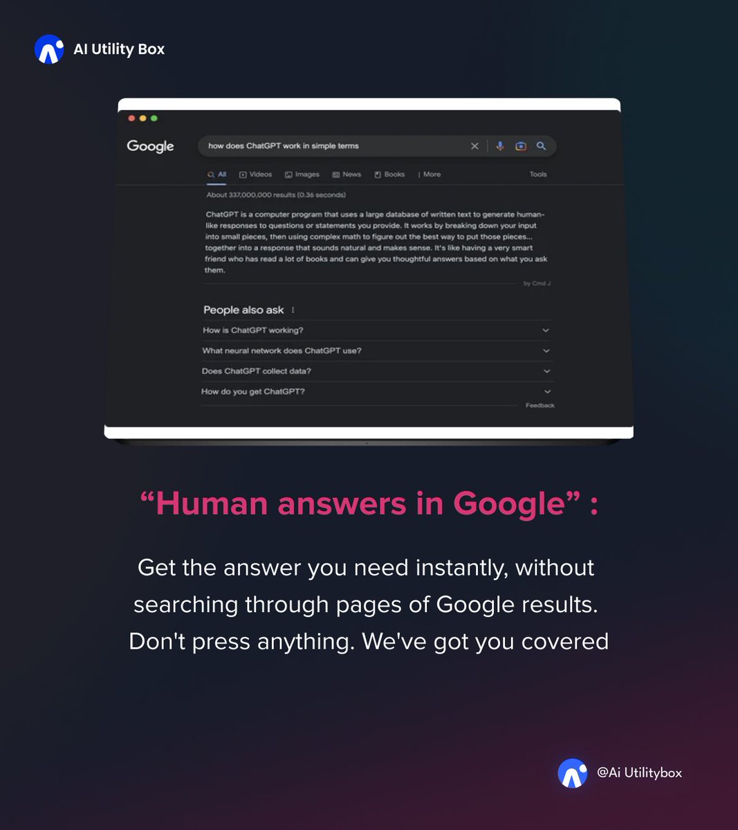 AIUtilityBox's tweet photo. 𝐂𝐦𝐝 𝐉 𝐟𝐨𝐫 𝐂𝐡𝐫𝐨𝐦𝐞: Elevate your web browsing to new heights with instant AI-powered insights at your fingertips.
For explore additional tools at https://t.co/VR73ktoFKx 

#aiutilitybox #Chrome #aitools #artificialintelligence #ai #tech #technologies #chathot #chatGpt https://t.co/0m933TuPIx