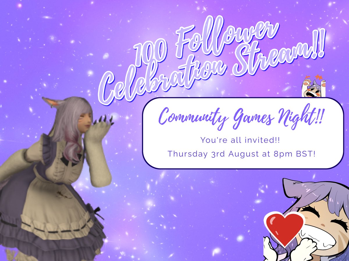 MolflakeMagic98's tweet photo. Your stream schedule for next week- and your 100 follower celebration stream!! I hope to see you all at my streams next week, it's time to get hyped!!!!!!! ๐๐๐#Twitch #TwitchAffiliate #MolflakeMagic #CelebrationStream https://t.co/zircbT4kAX