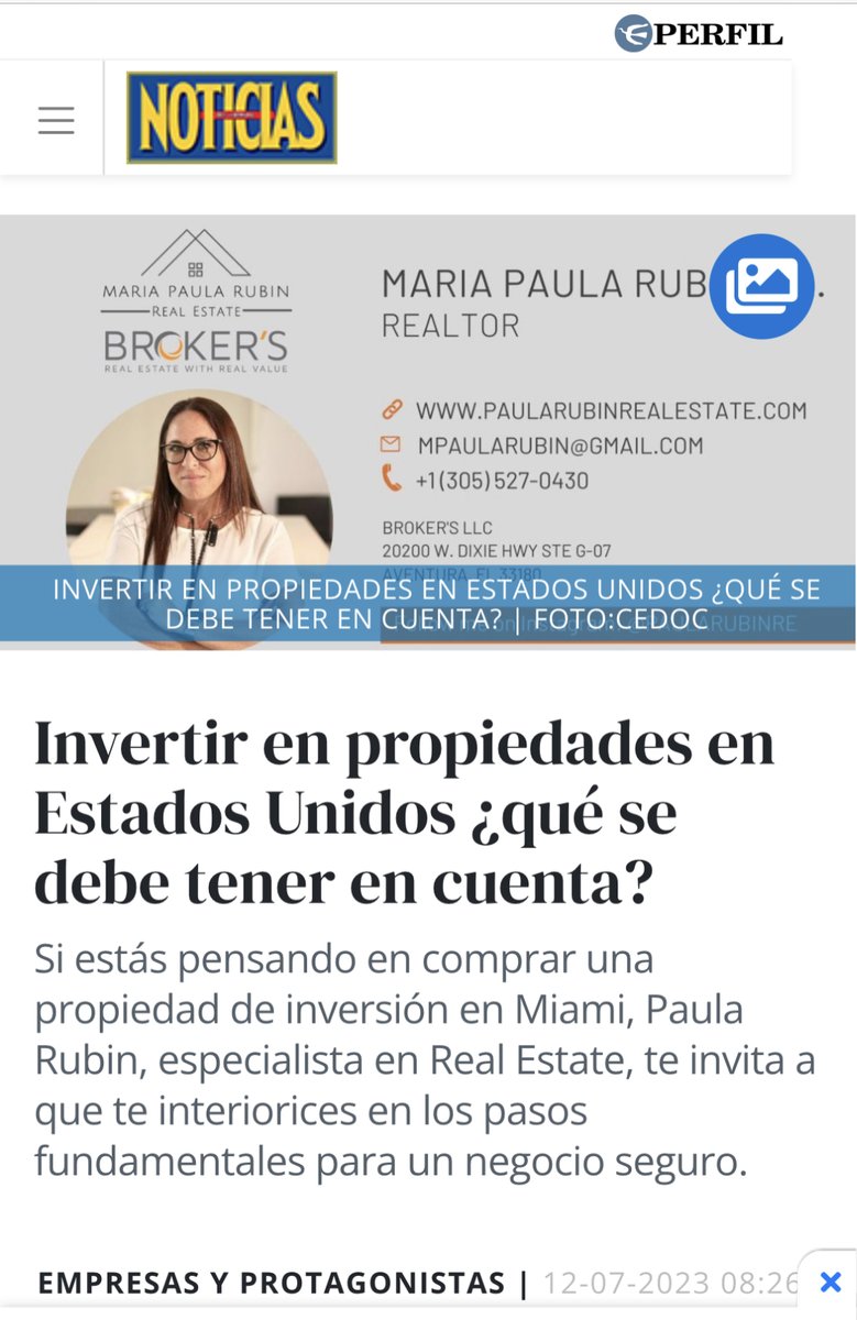 mpaularubin's tweet photo. Gracias @noticiasrevista  por esta entrevista 📷
Querés invertir en Propiedades en Estados Unidos? 📷Te invito a leer esta nota y enterarte de todo lo que debés tener en cuenta: https://t.co/Yu4rtPo8iu
#miami #inversiones https://t.co/jMKjxj8W4G