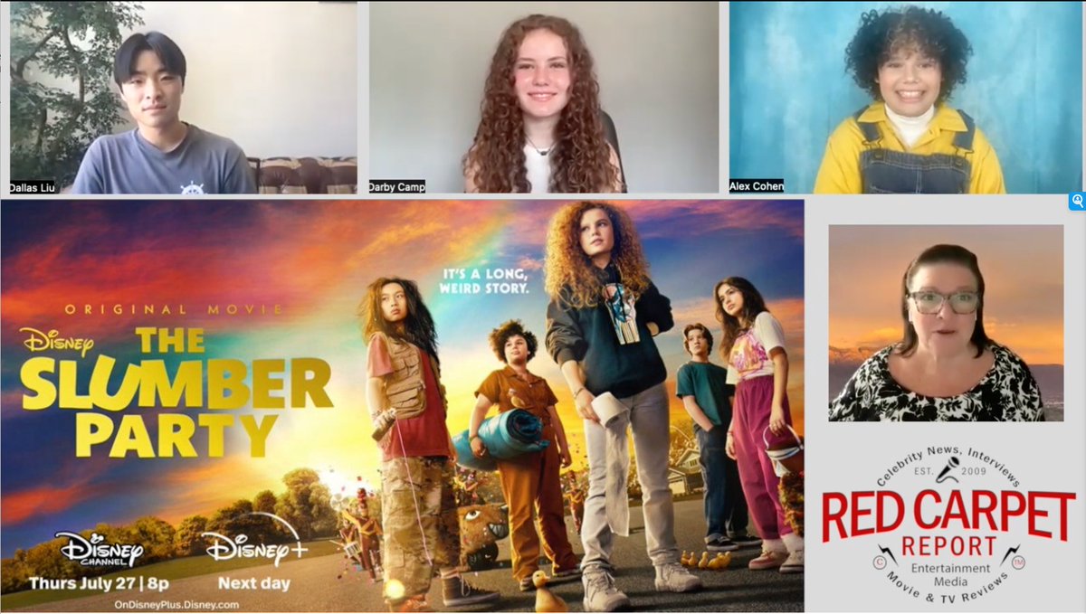 PicheStephanie's tweet photo. The Slumber Party cast @DarbyECamp #DallasLiu #AlexCooperCohen talk about the comedy * premieres today, July 27 on Disney Channel &amp; Friday on Disney+ #DisneyPlus #Interviews

Watch #TheSlumberParty cast interviews - recorded before #SAGAFTRAStrike
https://t.co/dK6v0mSj5G https://t.co/aQxe4iagrm