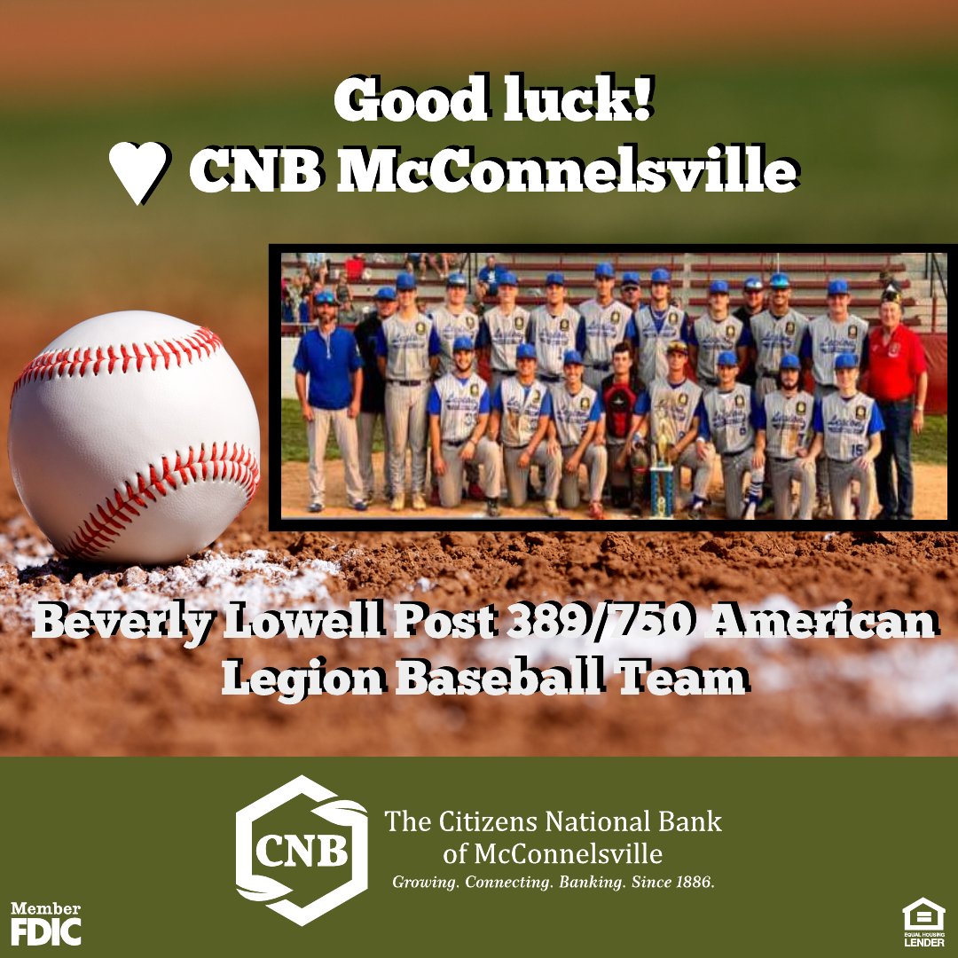 CNB would like to wish the Beverly Lowell Post 389/750 American Legion Baseball the best of luck! No matter what happens, we are #CHEERING for you all! #CNBMoCo #BaseballLife #AmericanLegionBaseball #CommunitySupport