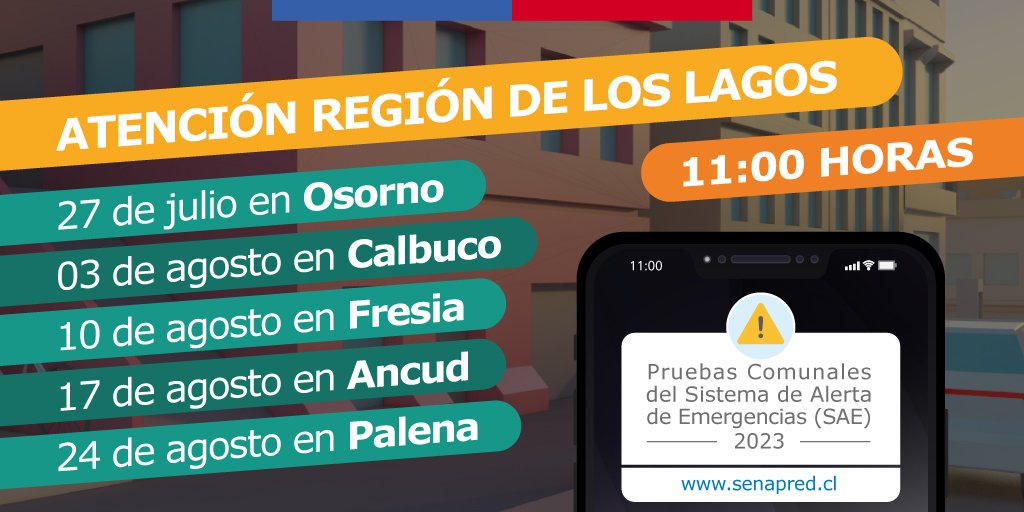 5dimension_cl's tweet photo. 🔘 ATENCIÓN COMUNA DE #OSORNO] 📡
Hoy a las 11:00 horas, se realizará la prueba del Sistema de Alerta de Emergencia para celulares. #PruebasSAE #SenapredLosLagos
Info: https://t.co/fk35rrKsk2… https://t.co/YCHrAXYlUV
