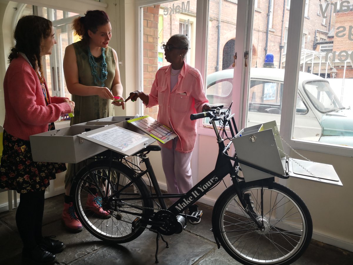 NJMIdeas's tweet photo. Glimpses of joy and creativity today at the @JusticeMuseum with Eliza, Millie and Nova getting ready to roll on our sassy museum's 🚲 for #Pride2023!  Check them out on Saturday 29th  from 11am to 3pm in Lace Market Square💥

#LetsCreate
#museum 
#Pride2023 https://t.co/dYpbUg3P99