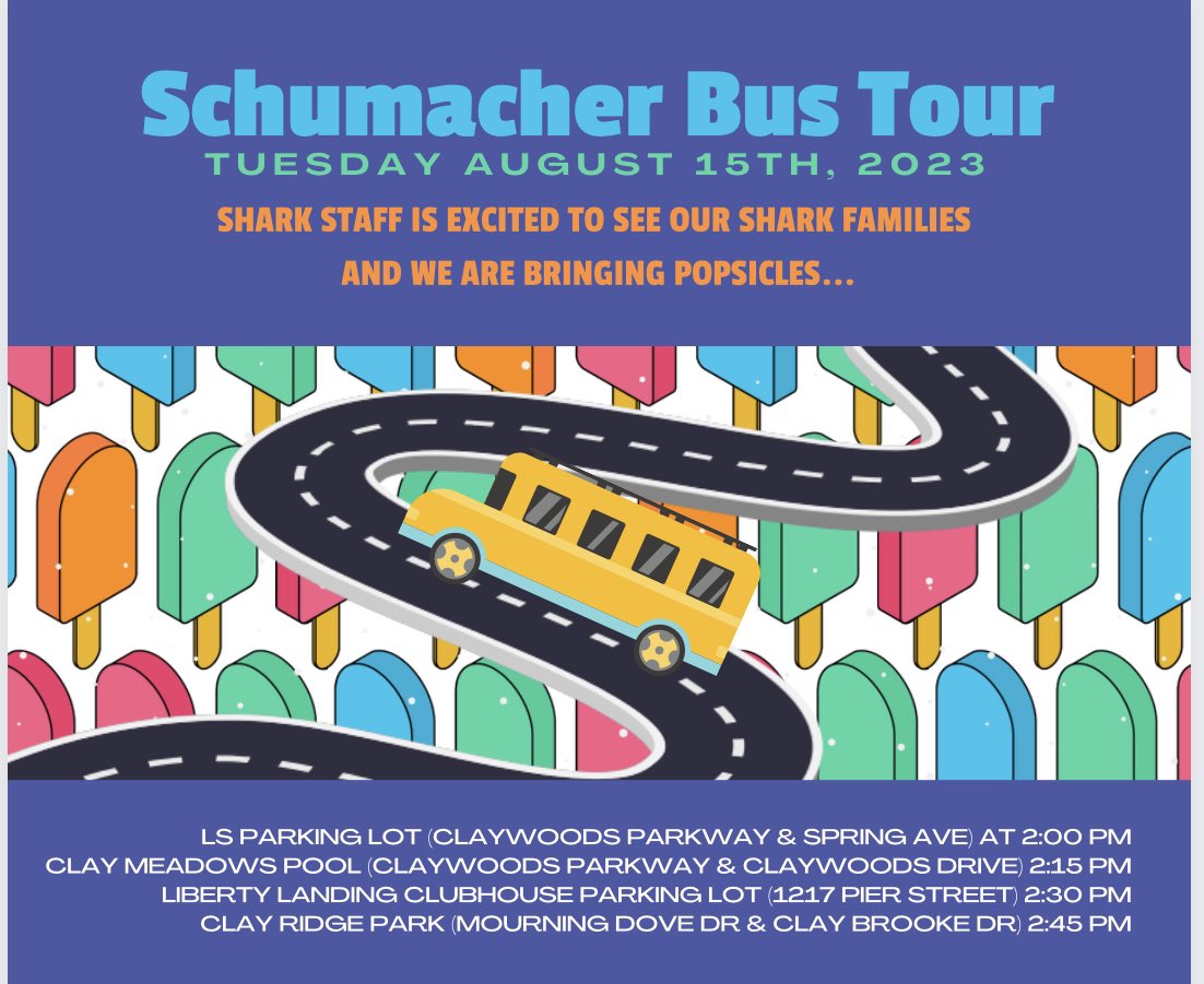 LillianSchuElem's tweet photo. We can’t wait to see our Sharks and hangout with popsicles, check the flyer for the approximate time we’ll be near you!  

#LSSharks #backtoschool https://t.co/ZGEuK6M6kp