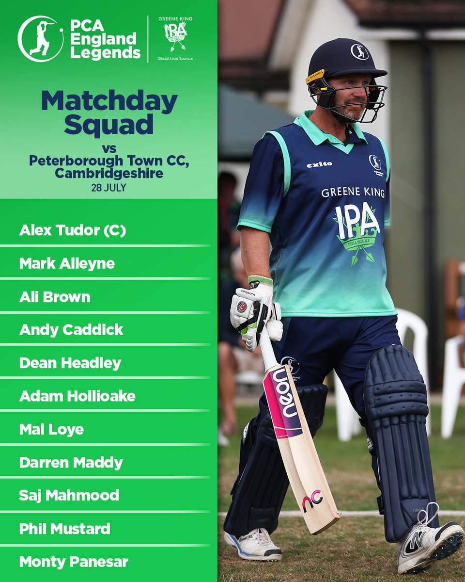 PCA's tweet photo. Aiming to make it 3⃣ in a row 👊

What do you make of the PCA England Legends squad facing @pborotowncc tomorrow? 🏏 https://t.co/E1avbZTGWQ