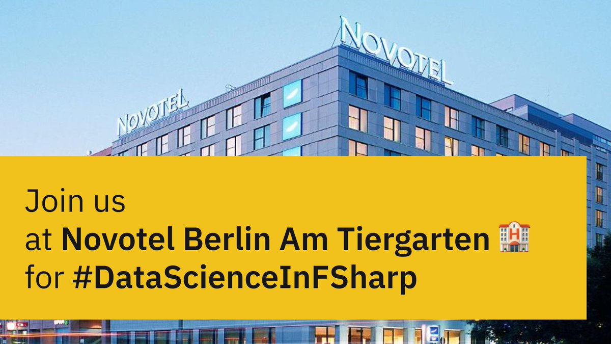 Join us at <a href="/NovotelBAT/">Novotel Tiergarten</a>, our fantastic conference venue for #DataScienceInFSharp.

Its central Berlin location makes this the perfect event to welcome the biggest names from the #FSharp, #DotNet &amp; #DataScience communities.

Get your ticket while you can!🎟️datascienceinfsharp.com