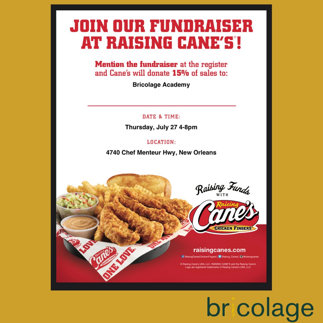 Today is the day! Please support Bricolage Academy today at Raising Cane's!