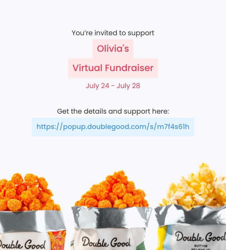 Teaching_hearts's tweet photo. Hi! I’m doing a virtual fundraiser selling Double Good ultra-premium popcorn for 4 days from Monday, Jul 24 - Friday, Jul 28. Get all the details and support here: https://t.co/lyHIbk4Vqg https://t.co/d9KUB0hn1P