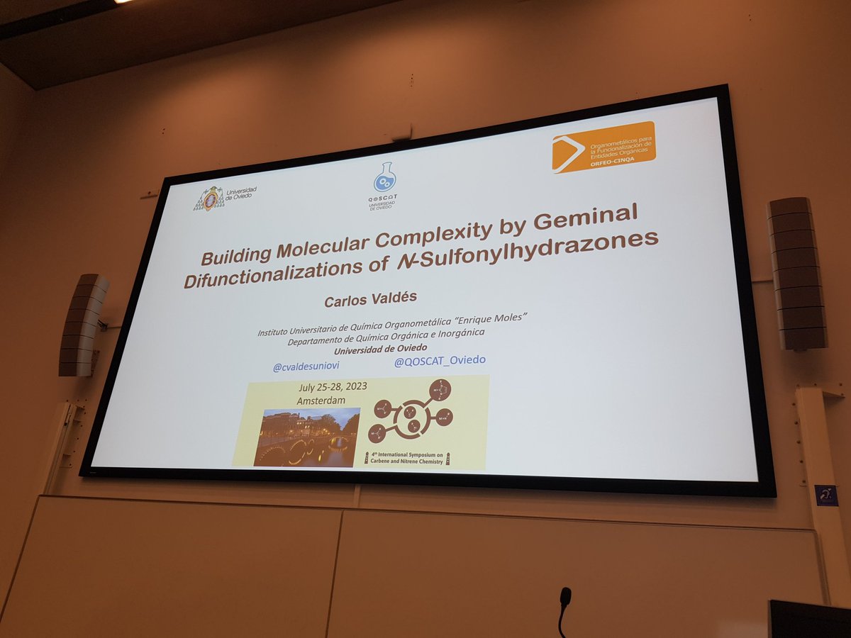 carbene_nitrene's tweet image. Prof Carlos Valdes presents at #ISCNC2023 a wonderful update on his fantastic work on the use of sulfonylhydrazones in metal-free carbene transfer reactions. Great talk, excellent work, synthetically useful transformations.