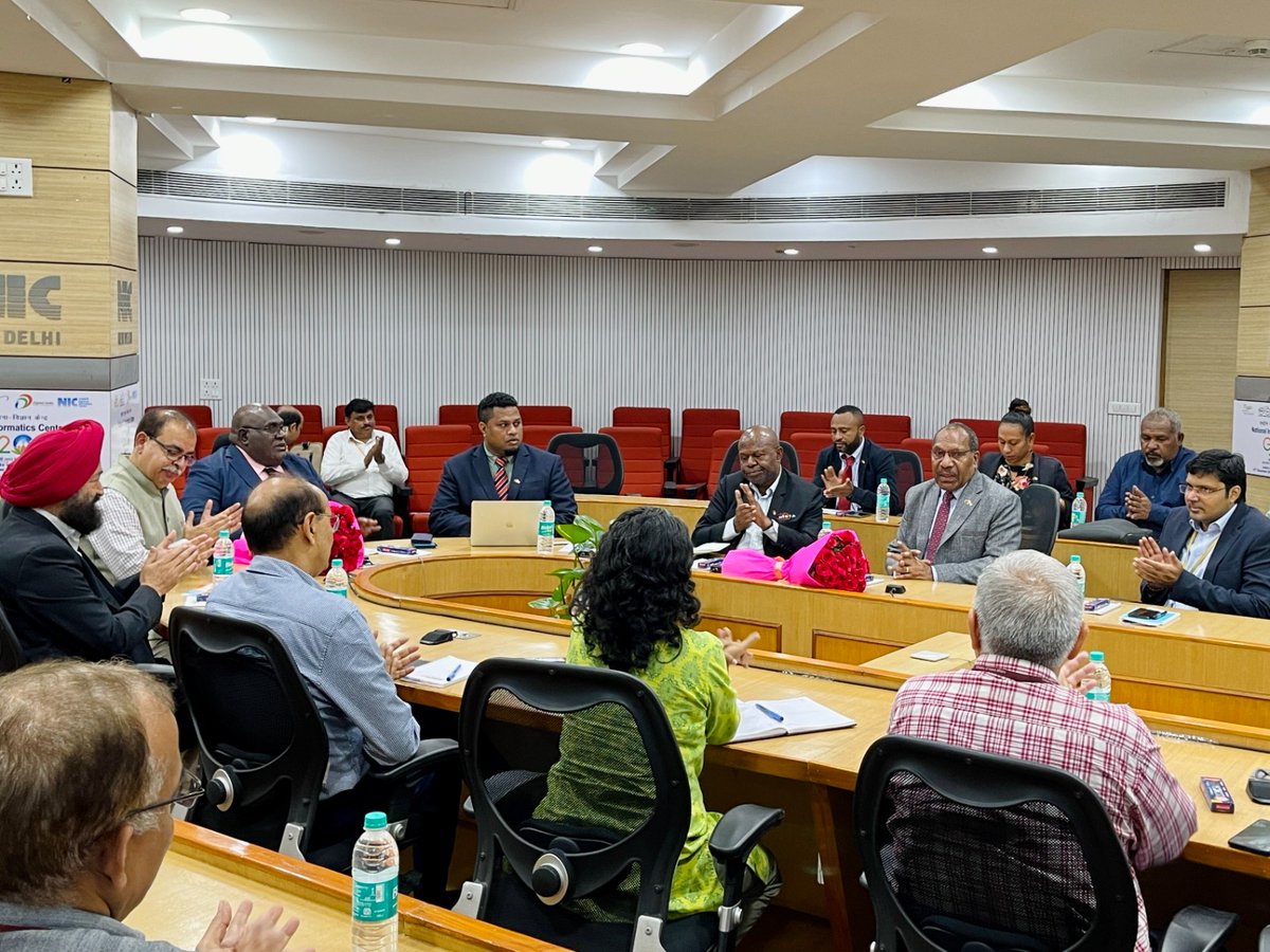 NICMeity's tweet image. His Excellency Timothy Mark Masiu, Minister of ICT, Govt. of Papua New Guinea visited NIC HQ along with his delegation. Shri Rajesh Gera, DG, NIC and Senior Officers of NIC presented the eGovernance solutions and technology-driven services delivered by @NICMeity