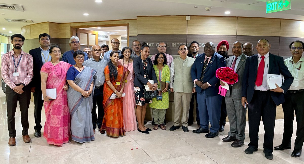NICMeity's tweet image. His Excellency Timothy Mark Masiu, Minister of ICT, Govt. of Papua New Guinea visited NIC HQ along with his delegation. Shri Rajesh Gera, DG, NIC and Senior Officers of NIC presented the eGovernance solutions and technology-driven services delivered by @NICMeity