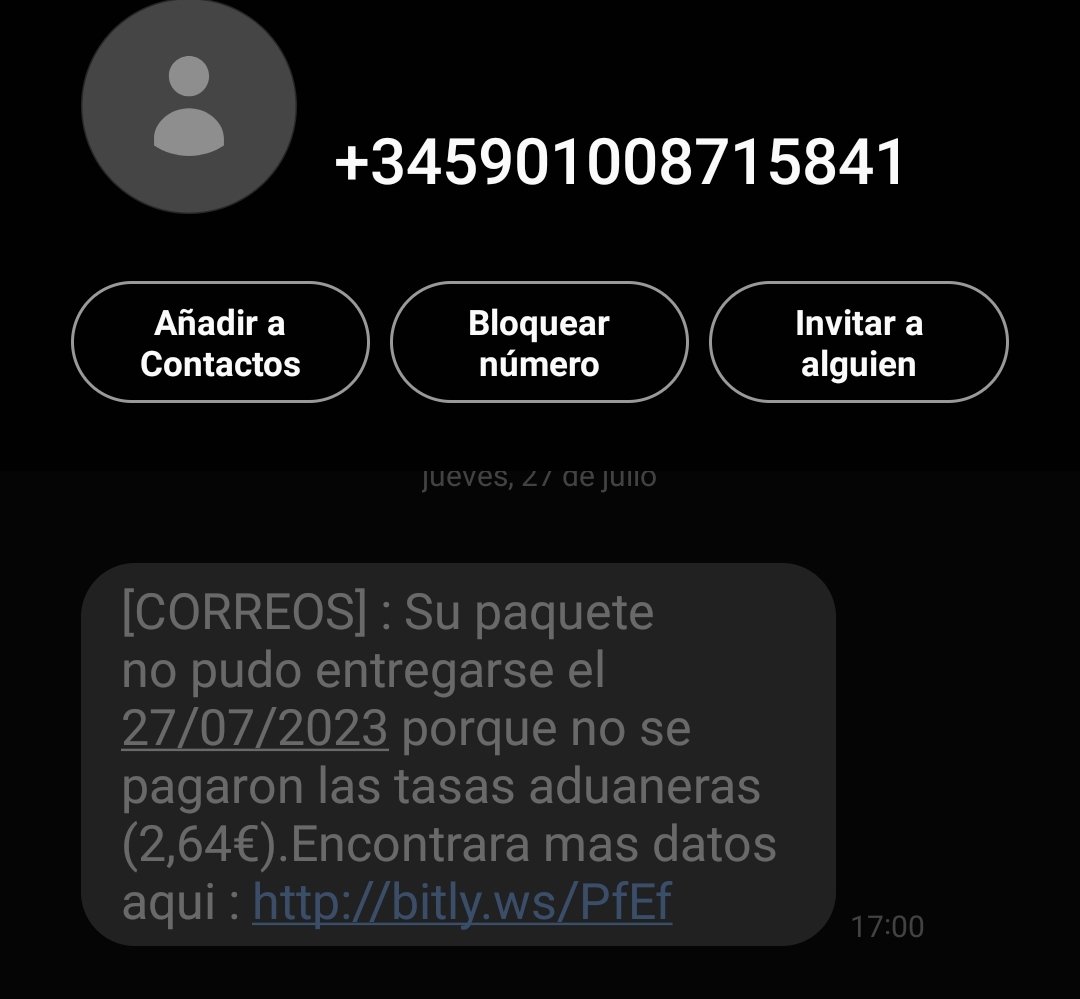 topmav25's tweet photo. @Correos @INCIBE creo que es una campaña de #phishing #estafa https://t.co/9ii7KKrqug