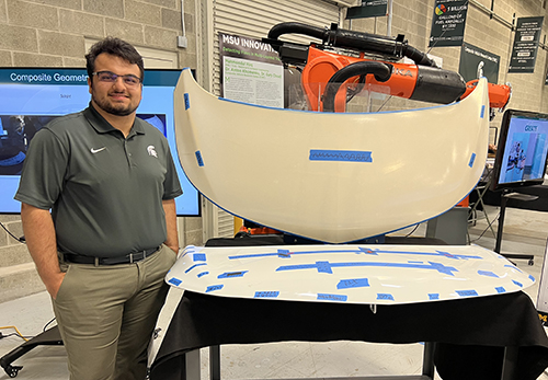 Advanced manufacturing and structural joining work by Arinc Kuloglu was on display at Monday’s #MSU and <a href="/USArmy/">U.S. Army</a> $9 million project announcement. Arinc is a junior in mechanical engineering and a team leader @msuformularacing. More on Monday’s event: tinyurl.com/5a5n65b6