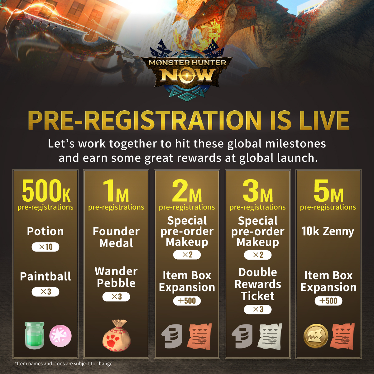 MH_Now_EN's tweet photo. Pre-Registration is here! 
Don't forget to pre-register for the game on the App Stores, the more pre-registrations we get leading up to the global release, the more rewards you can earn!

Pre-register here 👇
https://t.co/7yQWQNOoDM https://t.co/ktEM1qgGFh
