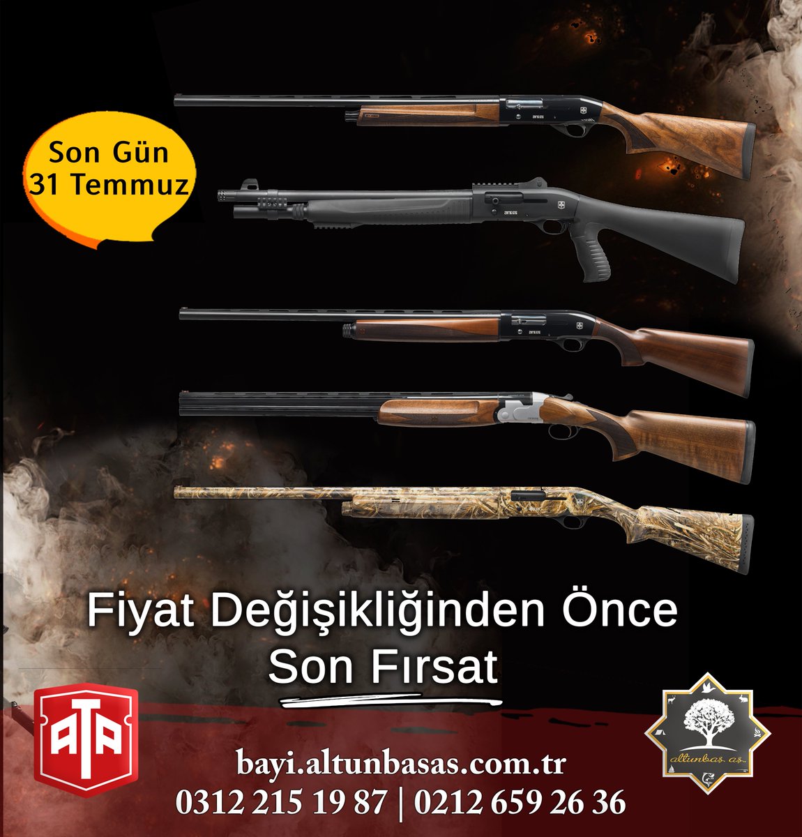 Altunbas_As's tweet photo. Ata tüfeklerde, fiyat değişikliğinden önce son fırsat.
Son gün 31 Temmuz.

#ataarms #atatüfek #altunbasas https://t.co/CJEGzwPw3g