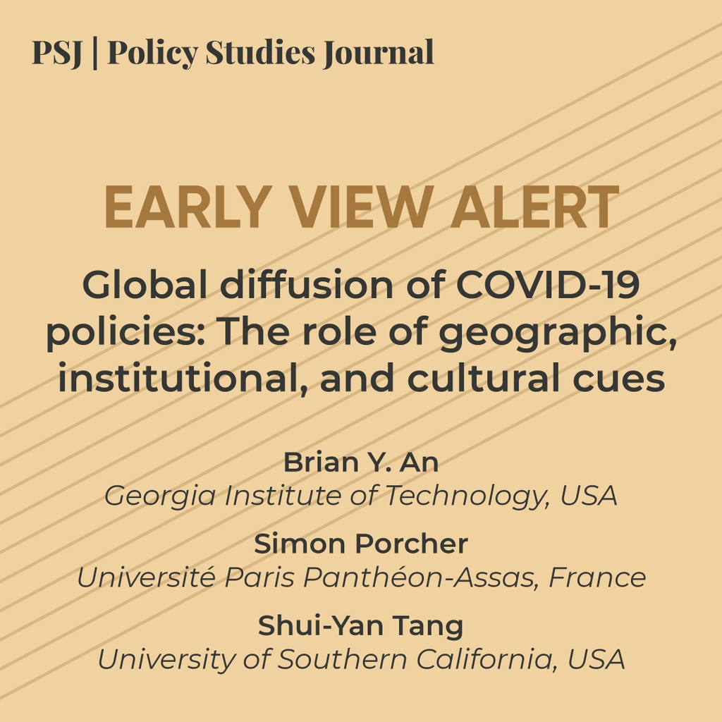 PSJ_Editor's tweet photo. NEW RESEARCH - EARLY VIEW ALERT 
Click the link below to read the newest PSJ article!
https://t.co/t0lFGGV7lg
#PSJ #PolicyStudiesJournal #PSJ_EarlyView https://t.co/e6KBnD5DEO