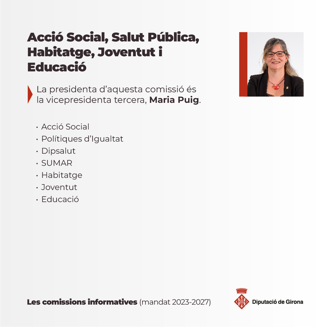 DiputacioGirona's tweet photo. 📲En aquestes infografies, coneixerem els àmbits d’actuació de les quatre comissions informatives de la #DdGi.
📌Cadascuna està presidida per un vicepresident o vicepresidenta.
#PleDdGi https://t.co/xPtIZyNl1A