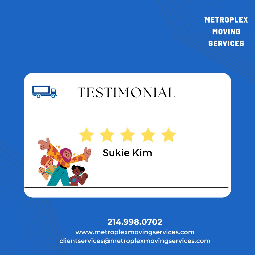 MetroplexMoving's tweet photo. Thank you Sukie Kim for the glowing 5-star rating! Sometimes, an awesome rating is worth a thousand words.

🌐https://t.co/17CBBig8jN
📞214.9980702

#dfw #dallas #Plano #arlington #fortworth
#flowermound #TimeSavingMove #ProfessionalMovers
#DallasTX #MovingMadeEasy https://t.co/4suyBEc1qX
