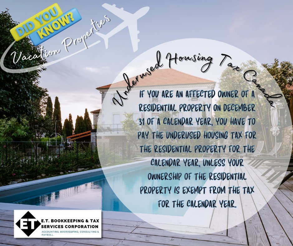 e_bookkeeping's tweet photo. Did you know about the Underused Housing Tax in Canada? Check out below to learn more! #etbookkeeping #yyc #taxes #underusedhousingtax https://t.co/jiD3mwQ3jm