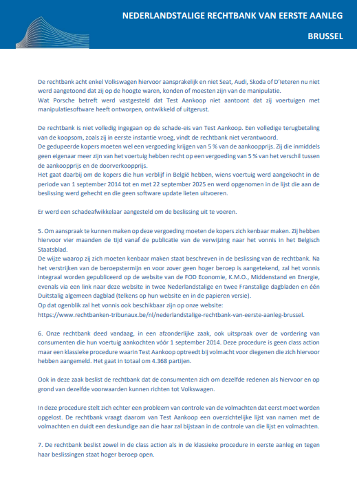 jurinfo_eric's tweet photo. Persbericht Nederlandstalige rechtbank eerste aanleg Brussel.
Vandaag heeft onze rechtbank uitspraak gedaan over de vordering tot collectief herstel, de zogenaamde class action, die Test Aankoop instelde tegen Volkswagen en consorten ingevolge het op de markt brengen van dieselvoertuigen voorzien van manipulatiesoftware.
#dieselgate #volkswagen #manipulatiesoftware