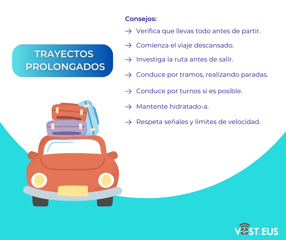 VOSTeuskadi's tweet photo. ¡En #trayectos largos... máxima precaución!
Es importante realizar paradas, así como turnos en la conducción siempre que sea posible. Comienza el viaje descansado-a e hidrátate de forma frecuente.
#Uda #operacionsalida #operacionretorno #trafikoa https://t.co/ydSn50U4DX