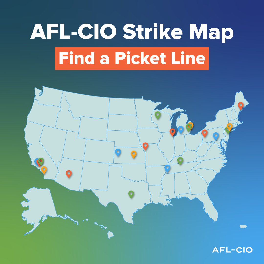 🥁Can we get get little commotion...

For our NEW and IMPROVED strike map?

 Find a picket line near you and get out there! It's an #OnStrikeSummer!👉aflcio.org/strike-map