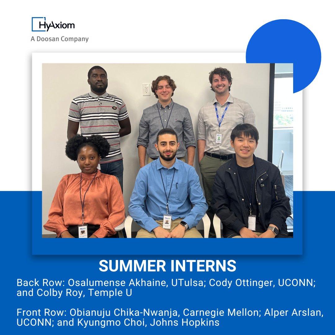 HyAxiom's tweet photo. We're celebrating our interns today and throughout the summer. We appreciate their perspectives, insights and talents. Thank you for choosing to spend your summer with @HyAxiom!
#NationalInternDay #EngineeringInterns #HyAxiom #hydrogenfuelcells #H2 #electrolyzers #fuelcells https://t.co/FCXwPp3GdF