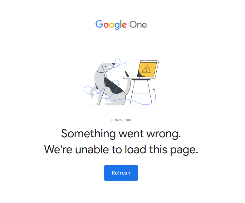 bigxie's tweet photo. Anyone else unable to access Google One? Been getting this error message all morning @Google https://t.co/3c3QYJTmRX