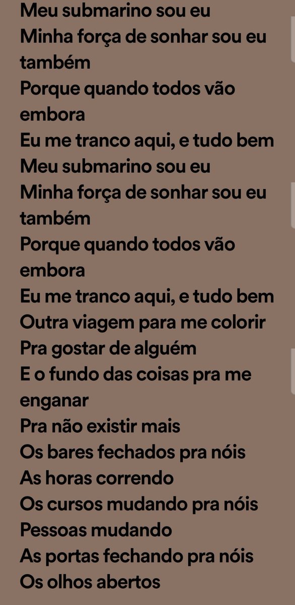 letrasCABECA's tweet photo. (2017) Última vida submarina - Giovani Cidreira

"Meu submarino sou eu, minha força de sonhar sou eu também. Porque quando todos vão embora, eu me escondo aqui e tudo bem.." https://t.co/Tisn3QWTzp