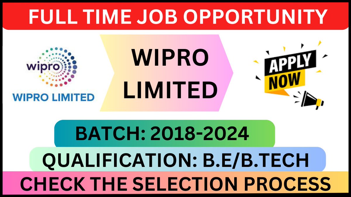 Freshersjobalrt's tweet image. Wipro Hiring For System Engineer Trainee
Qualification  : Engineers
Batch : 2018/2019/2020/2021/2022/2023/2024
Apply Link  : rb.gy/yuvz4
WhatsApp Group Link:  lnkd.in/geG6Pc9j
#Wipro #WiproHiring #JobsAtWipro #NowHiring #JobOpening #CareerOpportunity #TechJobs