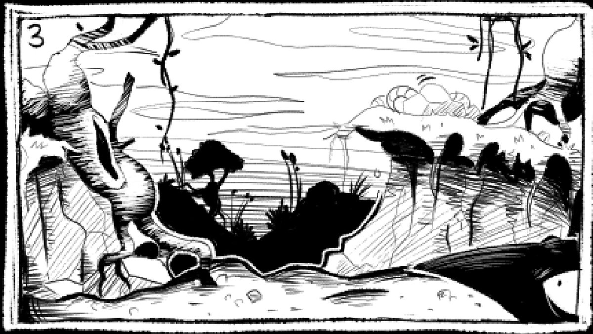 STATUS: HEALTHY / HUNGRY / WEARY

you exit your cave and gaze upon the swampy landscape. the earth shoots up into sickle like hills sprinkled with strange thick trees and loose rocks. the farther you look the denser the fog gets. what will you do next? #cyoa