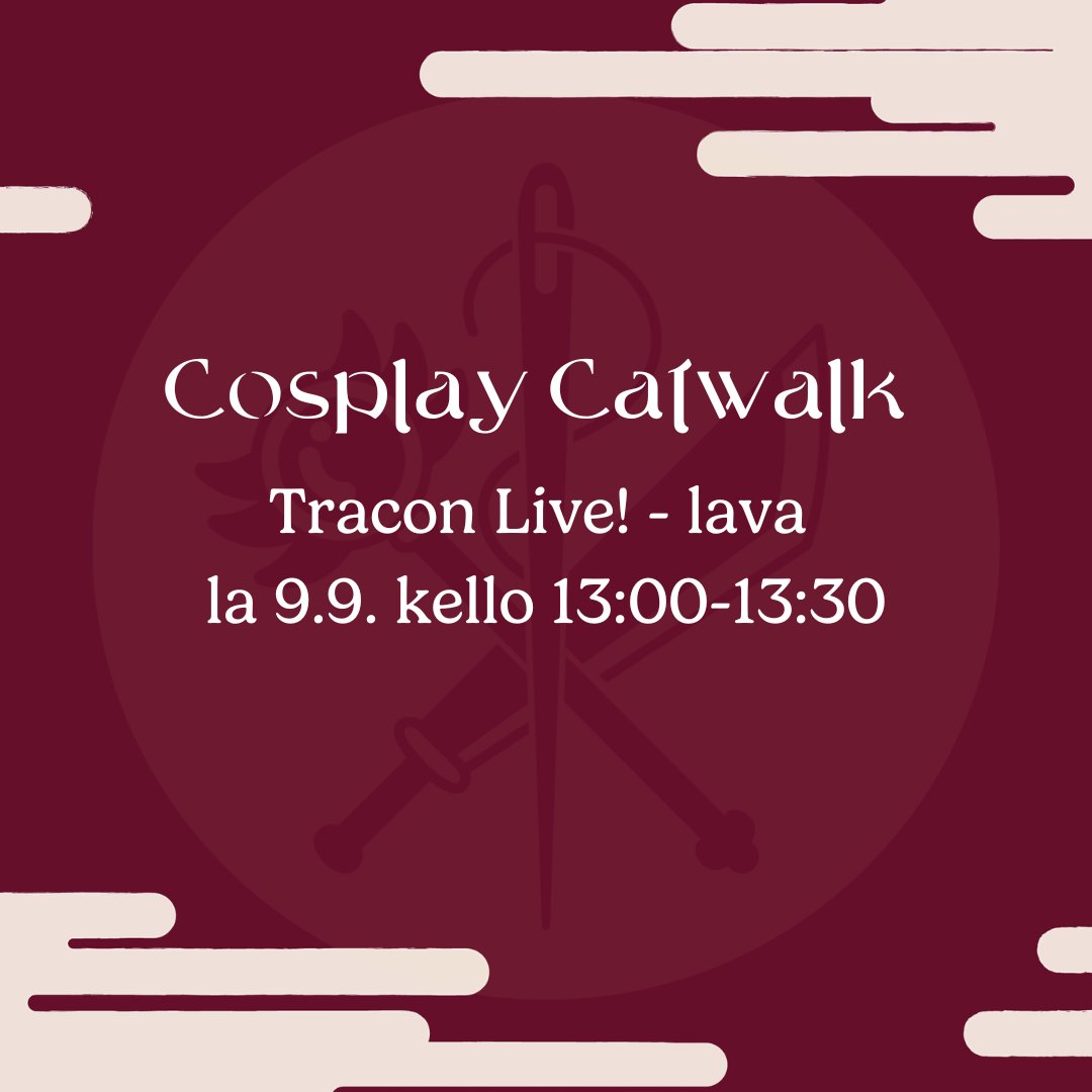 Onko sinulla, parillasi tai ryhmälläsi upeat cosplayasut joita haluatte esitellä yleisön edessä? Cosplay Catwalk on matalan tason muotinäytös, johon voit osallistua itsetehdyllä tai ostetulla cosplaylla. 
Ilmoittautuminen paikan päällä.
Lue lisää: 2023.tracon.fi/ohjelma/cosplay

#Tracon