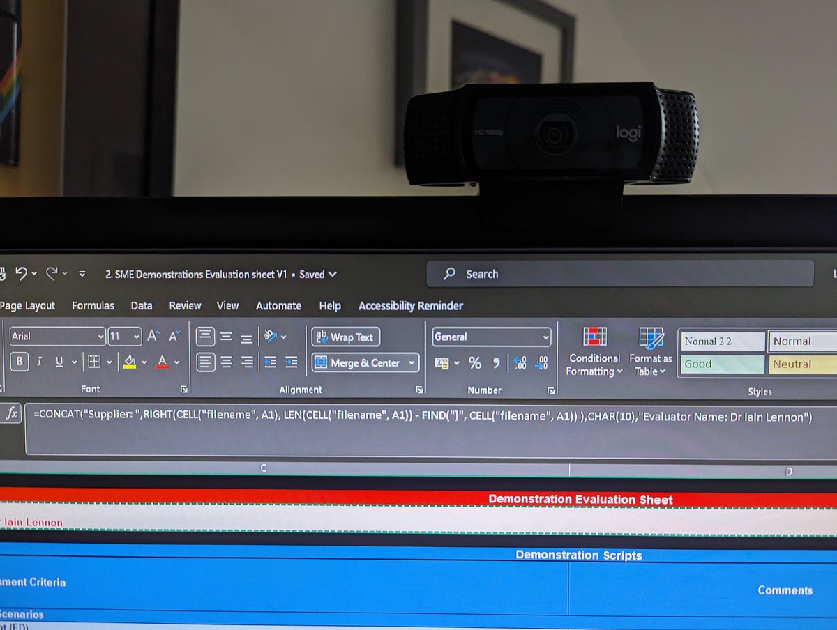 Watching an extremely long video of a meeting. In a section not essential to me, I solved how to include the excel tab name in an excel cell. #extremelyimportantnot #icouldhavebeenquickerjusttyping