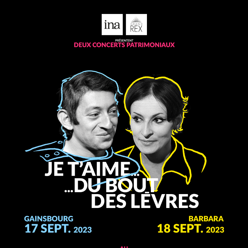 Ina_audiovisuel's tweet photo. Je t'aime... du bout des lèvres

📆 RDV les 17 et 18 septembre 2023 au @LeGrandRex pour 2 concerts consacrés à Gainsbourg et Barbara avec plus d'une vingtaine d'artistes.

➡️ Plus d’infos : https://t.co/nq3nsJGZ4U

@CreditMutuel @20Minutes @Telerama @CNM @sacem @ftvculturebox