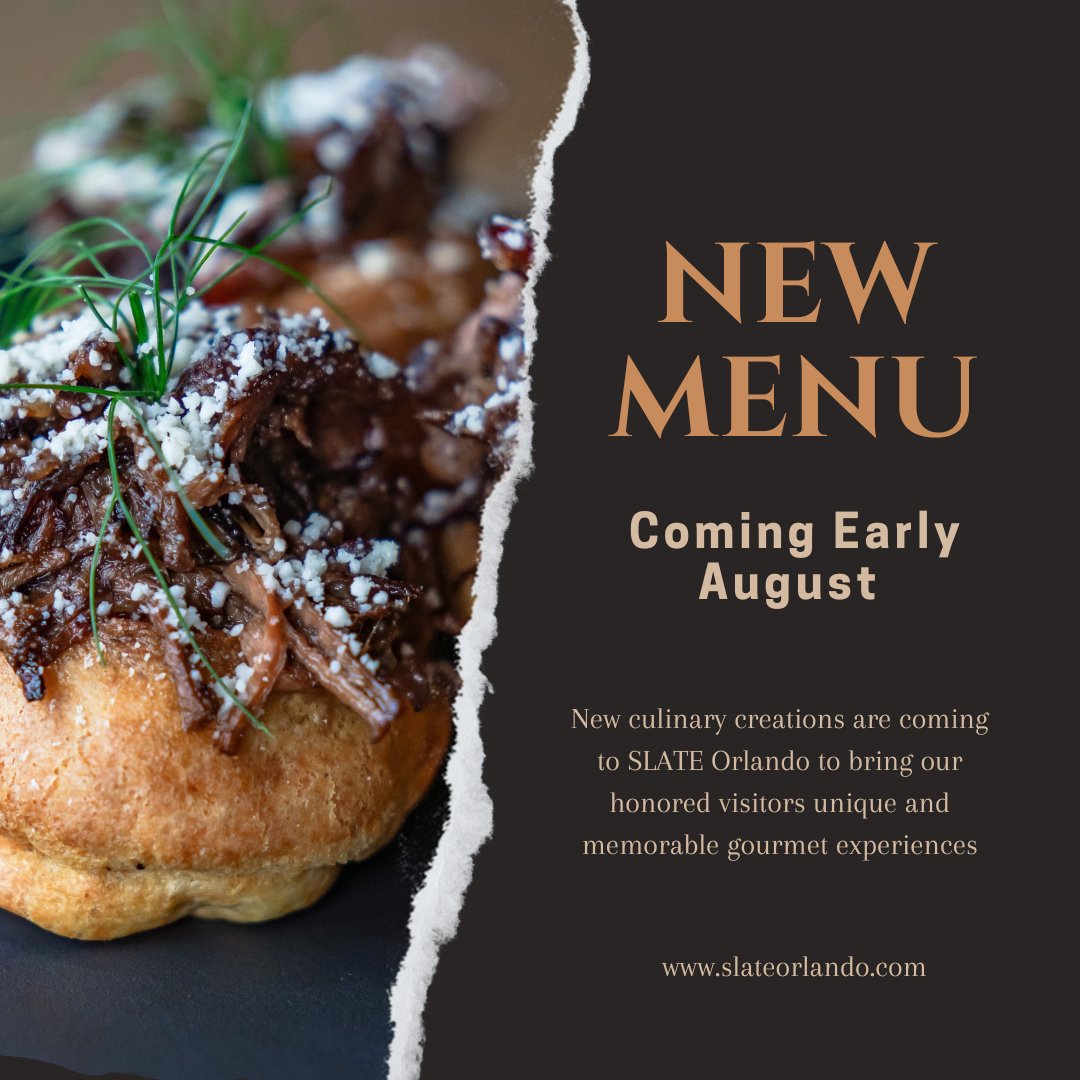 We are so excited for our valued customers to try Executive Chef, Kevan Ho's newly created seasonal menu coming so soon! 😍🍴

#newmenu #orlandobites #Slateorlando #scratchkitchen #yummyfoods #foodie #orlandofoodie #seasonalmenu