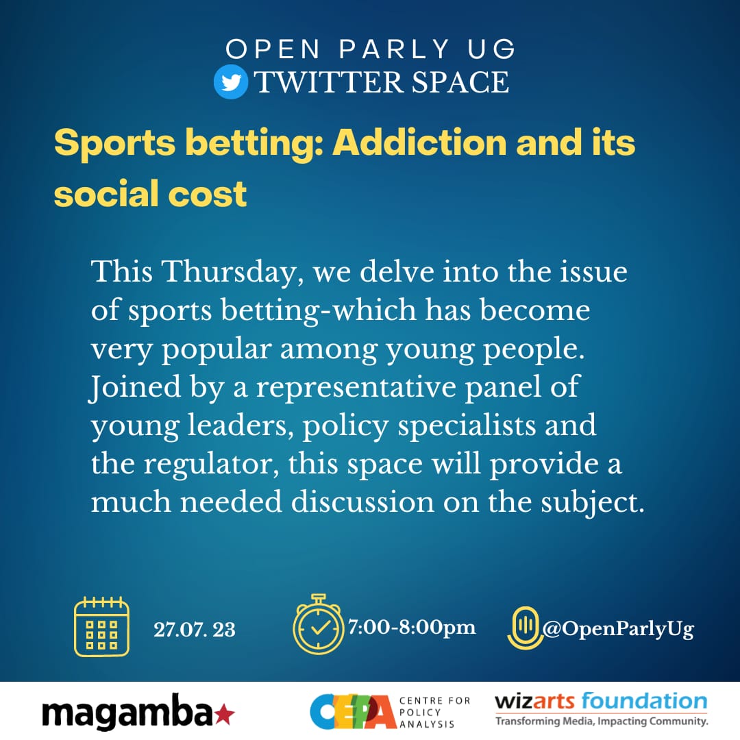 OpenParlyUg's tweet photo. Going down in the next 45 minutes.
Join us and we discuss the Sleeping Giant 'Betting' before it takes our mental and financial well-being.
#OpenParlySpaces
#OpenParlyUg https://t.co/yTeKWD3ahJ