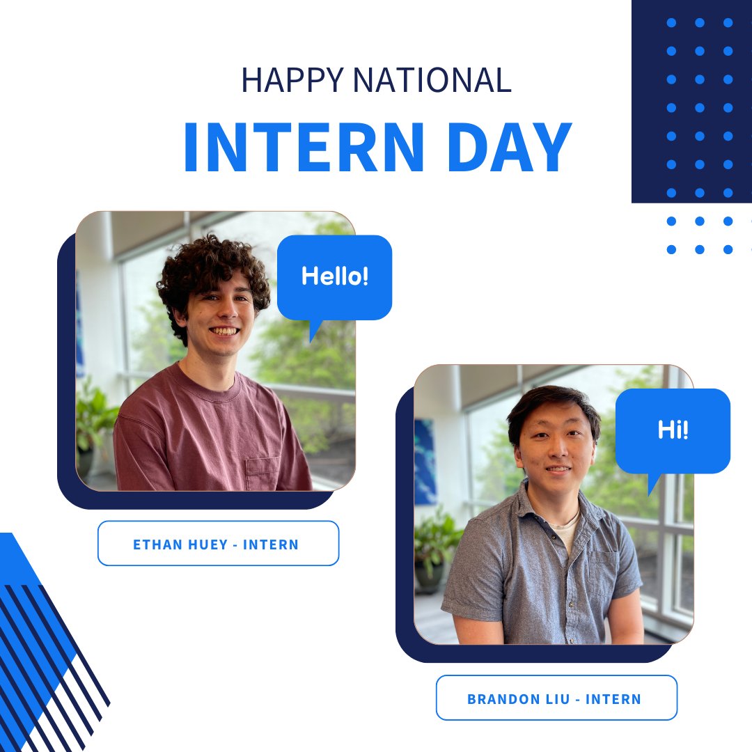 🎉 Happy National Intern Day! 🎉 Today, we're celebrating our outstanding interns, Brandon Lui and Ethan Huey! 🚀 Curious to know more about them?🌟 Check out their intern spotlights in the links below 👇 

Brandon Lui: rb.gy/6ubad
Ethan Huey: rb.gy/b6ro2