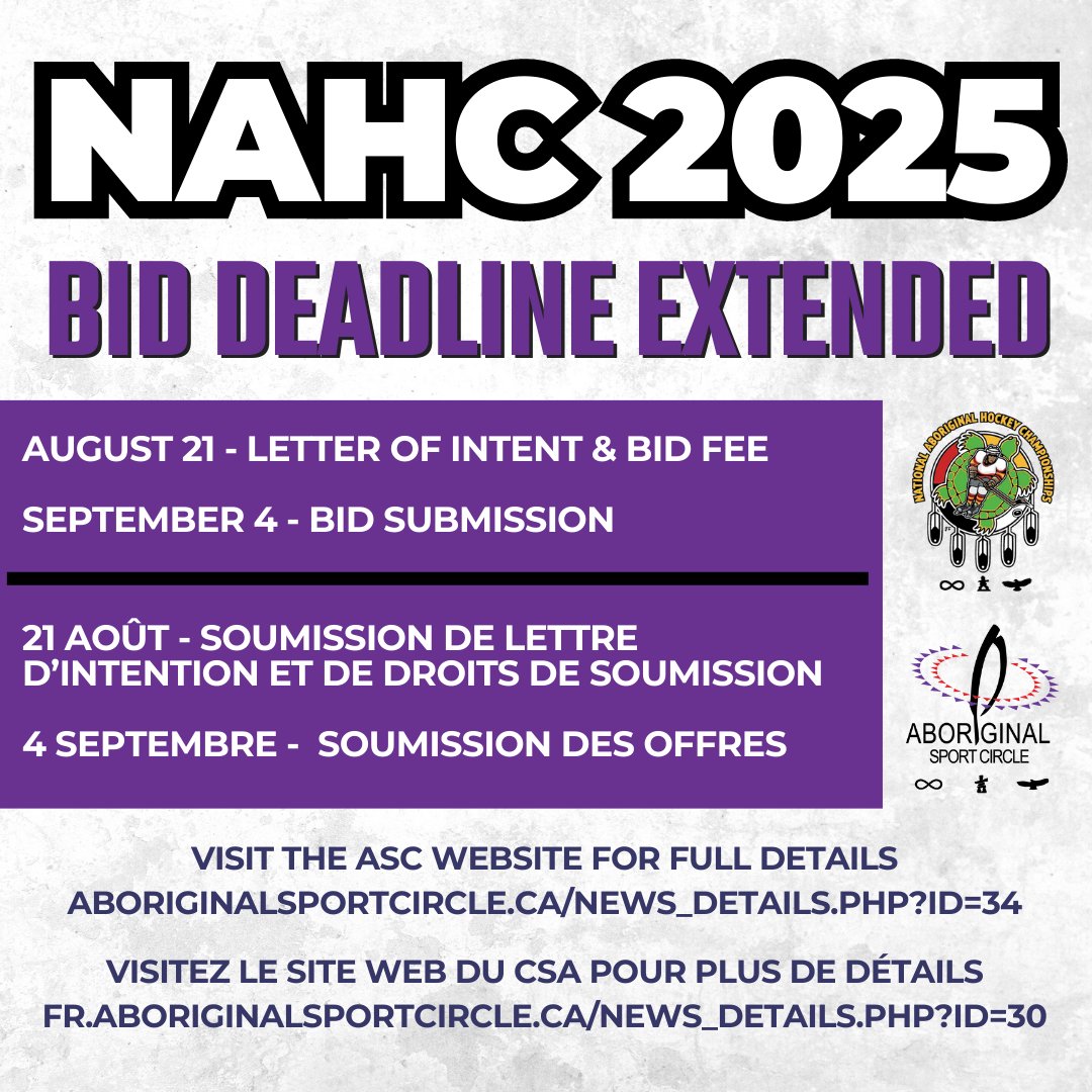 The bid deadlines for NAHC 2025 have been extended!
To download the bid package, visit:
English - ow.ly/AoVm50PmNgr
French - ow.ly/HOyG50PmNgt