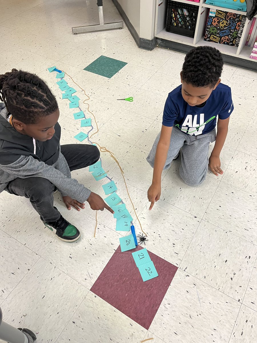 n_blanke22's tweet photo. Multiplication Number Line Models, but make them giant! Jump ropes were the jumps and spiders were the end points. The students in Ms Mathias’ class had so much fun in math today! @SPS_Mathematics https://t.co/OUV3OAUzhg