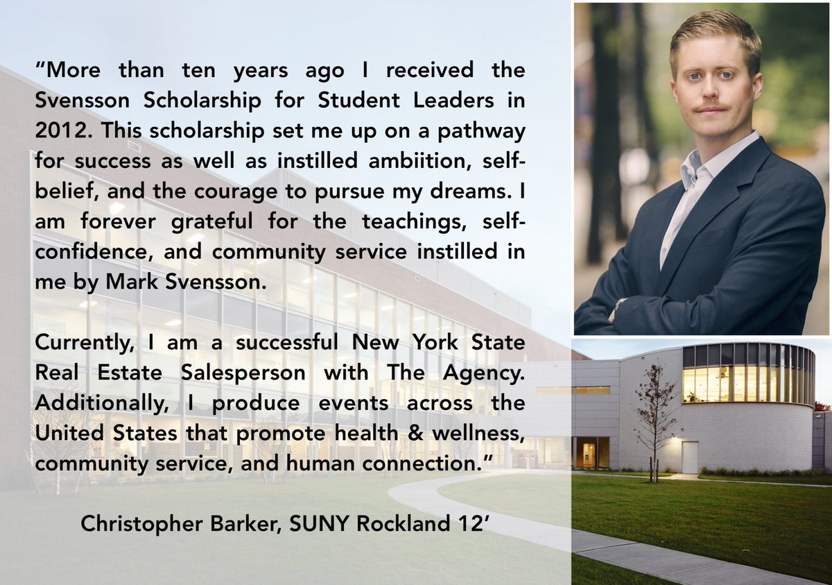 StayUNITEDTweet's tweet photo. #Tbt To our 2012 Svensson Scholarship recipient Christopher Barker. The grandson of the late New York State Senator Thomas Morahan, Chris received the scholarship while a student at @SUNYRockland, where he served as President of the Student Government Association. Chris would go on to receive his bachelor’s from the @ualbany, graduating with high honors. He is now a successful real estate salesperson with @TheAgencyRE and continues to give back and serve. @SUNY @SUNYChancellor