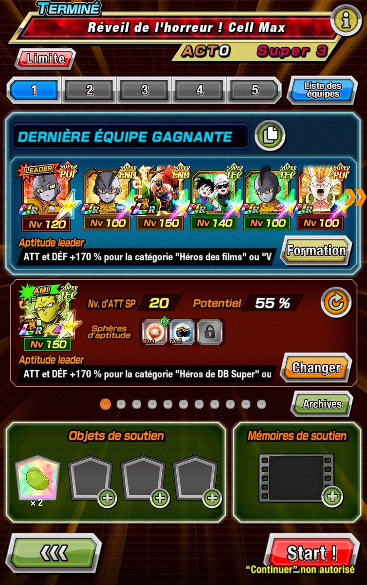 Salut @satchfroggy, dans ta dernière vidéo tu dis ne pas réussir cell max en team pose spéciale. Je l'ai passé avec cette team. Beaucoup de chance. Il faut que piccolo fasse le job sale. Mais ça passe.