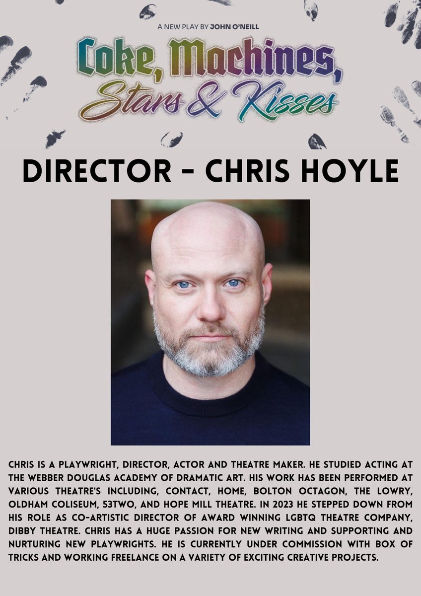 Thrilled to have <a href="/hoyle_chris/">Chris Hoyle</a> at the helm of my new play. Chris is a wonderful director and I’m proper hyped to see what he does with the world I’ve given him! 

Coke, Machines, Stars &amp; Kisses opens at <a href="/53two/">53two</a> this Pride weekend. Grab yourself a ticket and come see the magic 👊🏼❤️