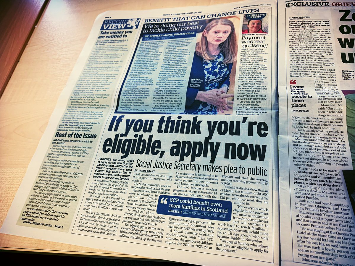 OverScot's tweet photo. Thank you to the @Daily_Record for highlighting our work alongside a piece 
by @S_A_Somerville about support for low-income families provided through @SocSecScot in which @EwanGurr said: “The Scottish Child Payment is the difference between people coming to the foodbank and not.” https://t.co/oFnyBjKl0z