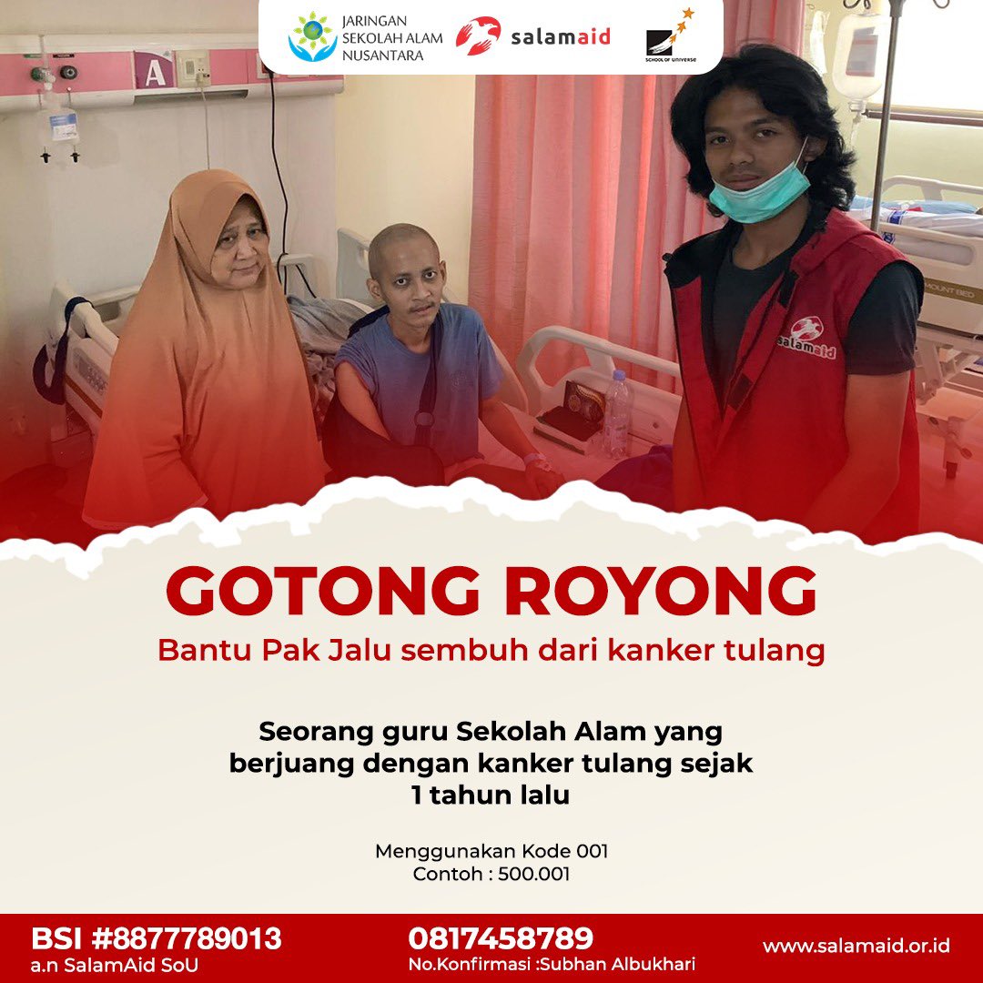 SchoolUniverse's tweet photo. Mari berikan dukungan dan bantuan terbaik kita untuk beliau pahlawan tanpa tanda jasa yang kini tengah berjuang menghadapi Kanker Tulang stadium 4.

Salurkan bantuan terbaikmu melalui :
Bank Syariah Indonesia
8877789013
a.n SalamAid SOU

Sertakan kode 001.| Contoh Rp. 500.001 https://t.co/Cyi7o3aoE7